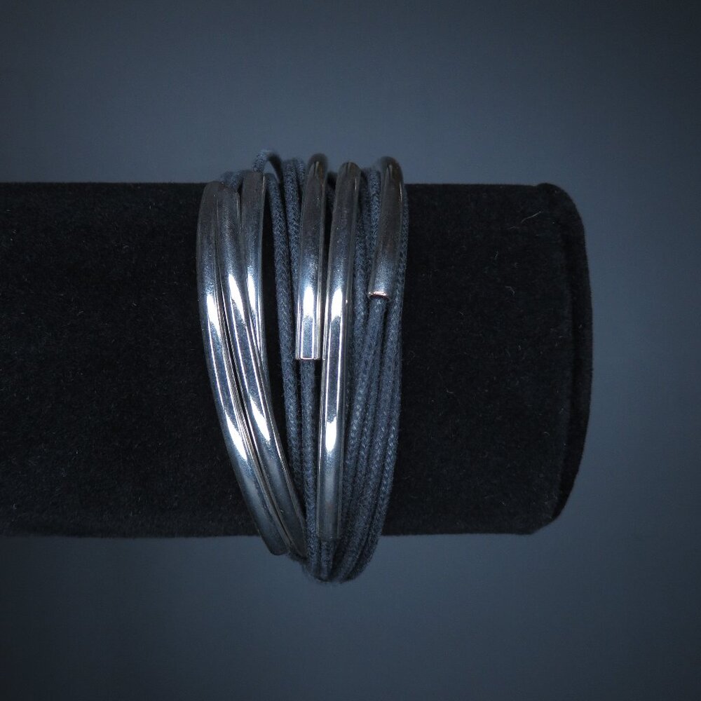 Sterling Silver Black Cord Magnetic Bracelet